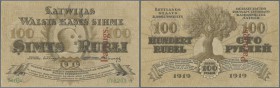 Latvia: Rare SPECIMEN note of 100 Rubli 1919 P. 7s, series ”A”, sign. Erhards, with 2 red vertical PARAUGS overprints on front and back, regular seria...