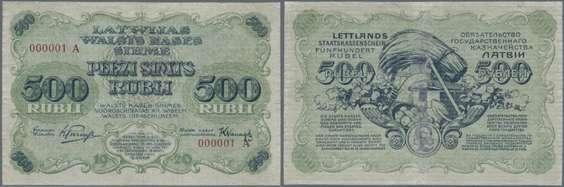 Latvia: 500 Rubli 1920 P. 8a, ultra rare and unique - with serial number 000001 ...