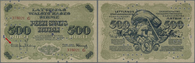 Latvia: Rare contemporary forgery of 500 Rubli 1920 P. 8(f), series ”G”, cancell...