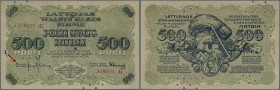 Latvia: Rare contemporary forgery of 500 Rubli 1920 P. 8(f), series ”G”, cancelled by the bank officials with perforartion ”40 GB”, soviet forgery, ex...