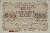 Latvia: Rare PROOF print of 500 Rubli 1920 P. 8p, w/o serial, sign. Purins, uniface front proof in red/brown color, mounting traces on back side, prin...