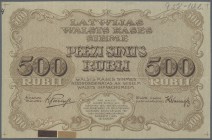 Latvia: Rare PROOF print of 500 Rubli 1920 P. 8p, w/o serial, sign. Purins, uniface front proof in coffee-brown color, mounting traces on back side, p...
