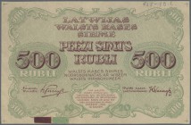 Latvia: Rare PROOF print of 500 Rubli 1920 P. 8p, w/o serial, sign. Purins, uniface front proof in dark red/green color, mounting traces on back side,...