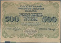 Latvia: Rare PROOF print of 500 Rubli 1920 P. 8p, w/o serial, sign. Purins, uniface front proof in blue/green color, mounting traces on back side, pri...