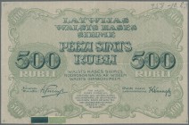 Latvia: Rare PROOF print of 500 Rubli 1920 P. 8p, w/o serial, sign. Purins, uniface front proof in dark green/green color, mounting traces on back sid...