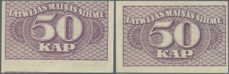 Latvia: Rare error print of 50 Kap. 1920 P. 12 with deplaced print on front and ...