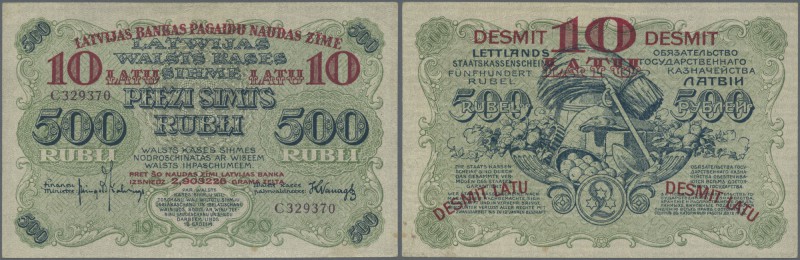 Latvia: 10 Latu on 500 Rubli 1920 P. 13, series ”C”, sign. Kalnings, no folds bu...