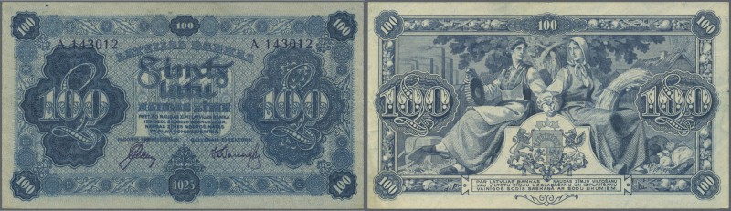 Latvia: 100 Latu 1923 P. 14b, series A, sign. Celms, light center fold, dints at...