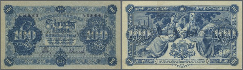 Latvia: Rare 100 Latu 1923 SPECIMEN P. 14bs, series A000000, sign. Celms, perfor...