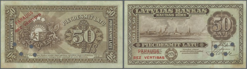 Latvia: Highly rare 50 Latu 1924 SPECIMEN P. 16s, w/o serial #, overprinted PARA...