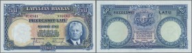 Latvia: 50 Latu 1934 P. 20a, light dint at left, crisp paper, original colors, condition: aUNC.