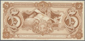 Latvia: Very rare 5 Lati 1926 back side Proof uniface print P. 23p, without serial #, w/o sign, printers annotations at top border, brown color, mount...