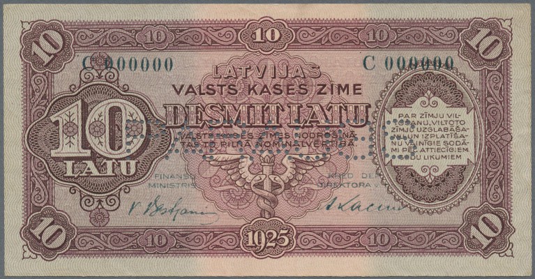 Latvia: 10 Latu 1925 SPECIMEN P. 24bs, uniface front proof Specimen, series C, z...