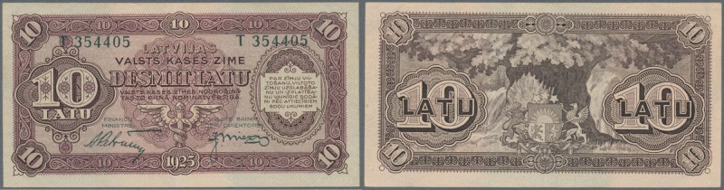 Latvia: 10 Latu 1925 P. 24d, issued note, series T, sign. Petrevics, light cente...