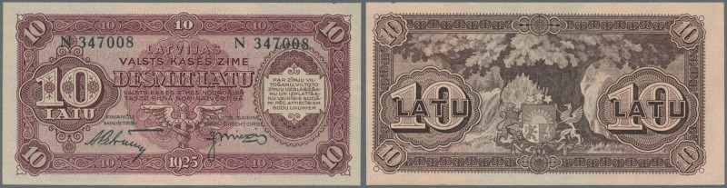 Latvia: 10 Latu 1925 P. 24d, issued note, series N, sign. Petrevics, 2 light ver...