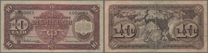 Latvia: 10 Latu 1925 P. 24a, series ”A”, sign. Karklins, highly rare item with l...
