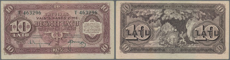 Latvia: 10 Latu 1925 P. 24e, issued note, series T, sign. Skujenieks, lightly ro...