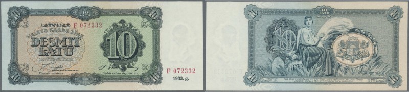 Latvia: 10 Latu 1933 P. 25a, issued note, series F, sign. Annuss, light dint at ...