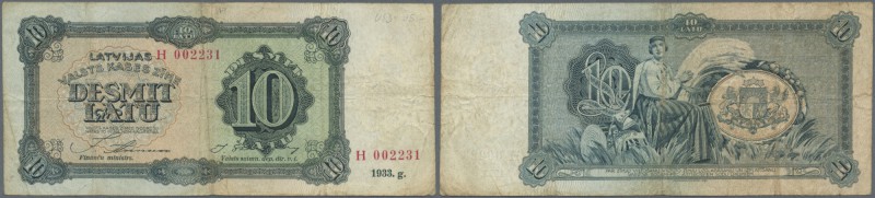 Latvia: 10 Latu 1933 P. 25b, issued note, series H, sign. Annuss, used with seve...