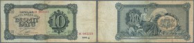 Latvia: 10 Latu 1933 P. 25b, issued note, series H, sign. Annuss, used with several folds and creases, stained paper, no holes or tears, condition: F-...