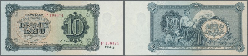 Latvia: 10 Latu 1934 P. 25c, issued note, series J, sign. Annuss, in crisp origi...
