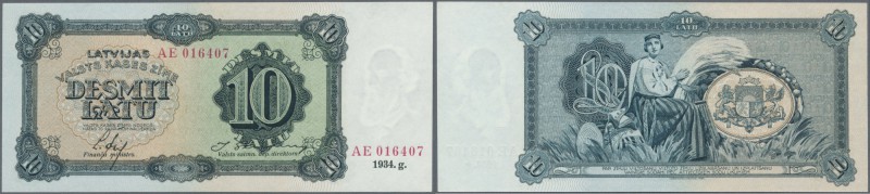 Latvia: 10 Latu 1934 P. 25f, issued note, series AE, sign. Ekis, one light and h...