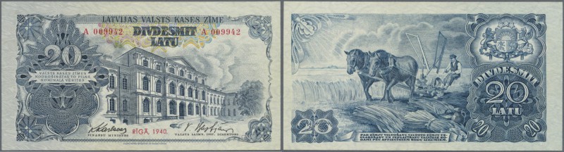 Latvia: Rare banknote 20 Latu 1940 P. 33, issued note, series A, sign. Karlsons,...