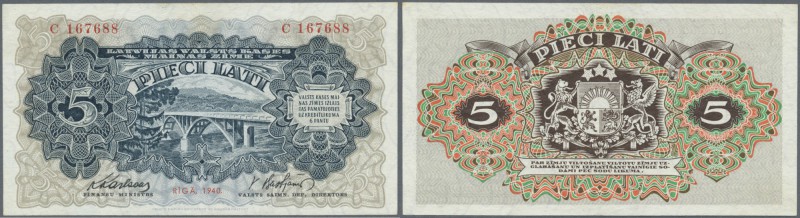 Latvia: 5 Lati 1940 P. 34a, Latvian Govenment Exchange Note, series C, sign. Kar...