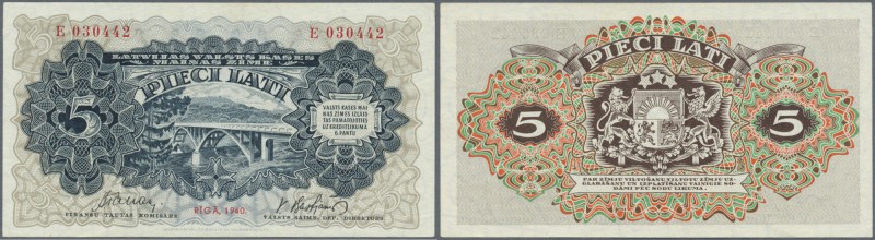 Latvia: 5 Lati 1940 P. 34c, Latvian Govenment Exchange Note, series E, sign. Tab...