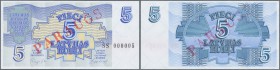 Latvia: 5 Rubli 1992 SPECIMEN P. 37s, series ”SS”, serial 000005, sign. Repse, ovpt. Paraugs, official Specimen in condition: UNC.