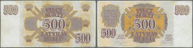 Latvia: 500 Rublu 1992 P. 41, w/o serial number error, sign. Repse, issued note, used with folds and light staining, condition: F+ to VF-.