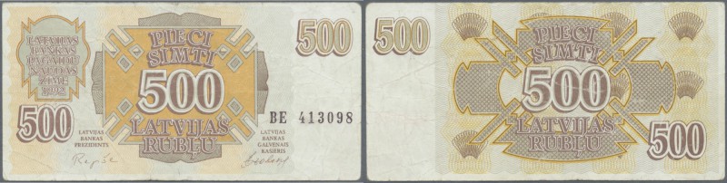 Latvia: 500 Rublu 1992 P. 42, series BE, error w/o watermark in paper, circulate...
