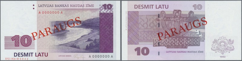 Latvia: 10 Latu 1992 SPECIMEN P. 44s, series A, zero serial numbers, sign. Repse...