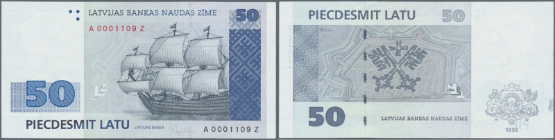 Latvia: 50 Latu 1992 P. 46r REPLACEMENT note with prefix AZ and lower serial num...
