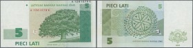 Latvia: 5 Lati 1992 P. 49b with error printing, black serial number displaced at upper right on front, furthermore 2 different serial numbers #1261079...