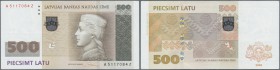 Latvia: 500 Latu 2008 REPLACEMENT ”AZ” P. 58r, sign. Rimsevics, traces of banknote sorting machine and light vertical folds, condition: XF.