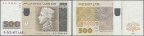 Latvia: 500 Latu 2008 P. 58 with major production error, missing holographic foil stripe across the window, in the same area the print is completly mi...