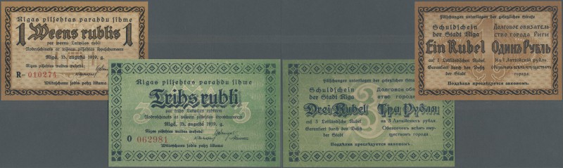 Latvia: set of 2 notes Stadt Riga containing 1 and 3 Rubles Plb. 1a, 2a, both in...