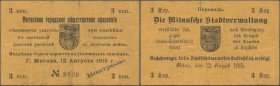 Latvia: Mitau 3 Kopeks 1915 Plb. 2 in used condition with several folds, minor border tears, condition: F.