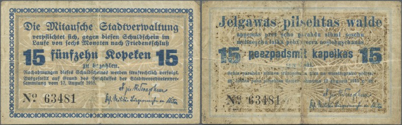 Latvia: Mitau 15 Kopeken 1915 Plb. 12d in used condition with several folds, no ...