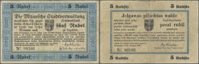 Latvia: Mitau 5 Rubles 1915 Plb. 19a, used with stronger center fold, border tear at upper border center, handling in paper, still strongness in paper...
