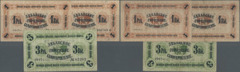 Latvia: Libau set of 3 notes containing 2x 1 Ruble and 3 Rubles Plb. 20c,20d,21a...