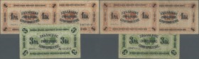 Latvia: Libau set of 3 notes containing 2x 1 Ruble and 3 Rubles Plb. 20c,20d,21a, all used with folds but no holes or tears, condition: F+ to VF-. (3 ...