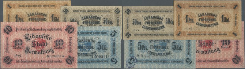 Latvia: Libau set of 4 notes containing 50 Kopeks, 1, 5 and 10 Rubles 1915 Plb. ...