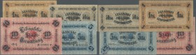 Latvia: Libau set of 4 notes containing 50 Kopeks, 1, 5 and 10 Rubles 1915 Plb. 24a,25a,26a,27b, all used with folds but no holes or tears, condition:...