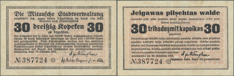 Latvia: Mitau 30 Kopeks 1915 Plb. 27b in condition: VF+.