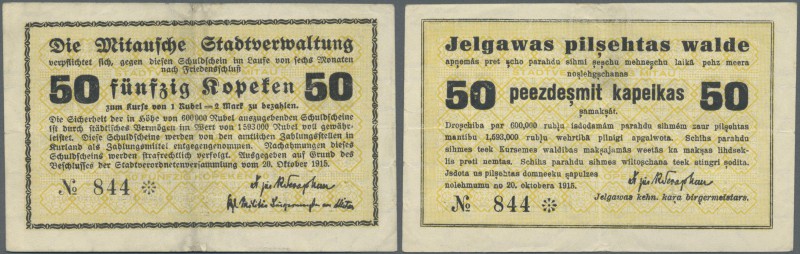 Latvia: Mitau 50 Kopeks 1915 Plb. 28, center fold and creases in paper, conditio...