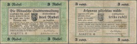 Latvia: Mitau 3 Rubles 1915 Plb. 30d, used with stronger folds, minor center hole, no repairs, condition: F.