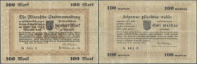 Latvia: Mitau 100 Markas 1915 Plb. 35, pressed and restored note, still very rare, intact and collectable, condition: appears VF, due to restoration w...