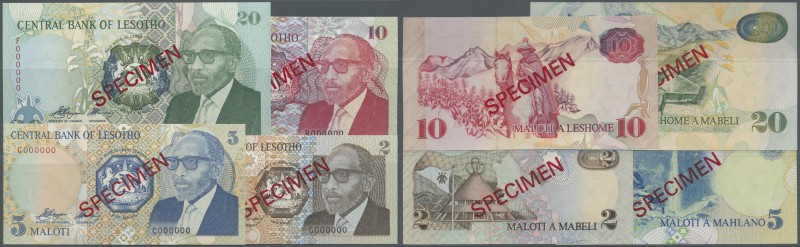 Lesotho: set of 4 Specimen notes from 2 to 20 Maloti 1989 Specimen P. 9s-12s all...
